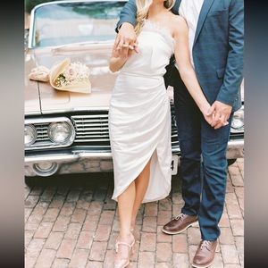 Elliat white feathered midi dress